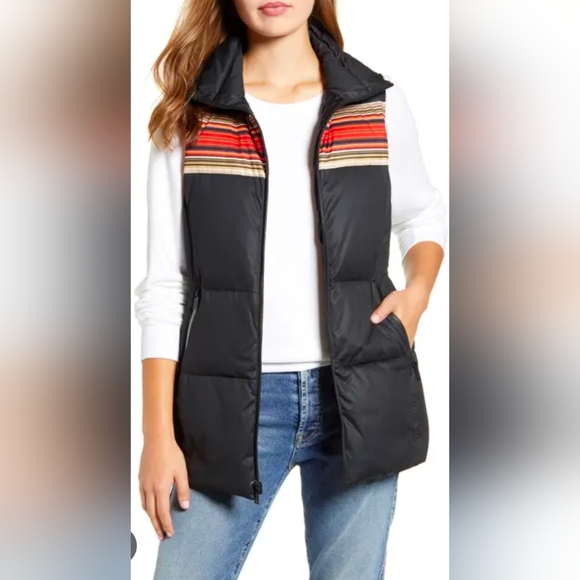 Pendleton Chalet Black & Red Striped Water Resistant Packable Down Women's Vest - Picture 9 of 9